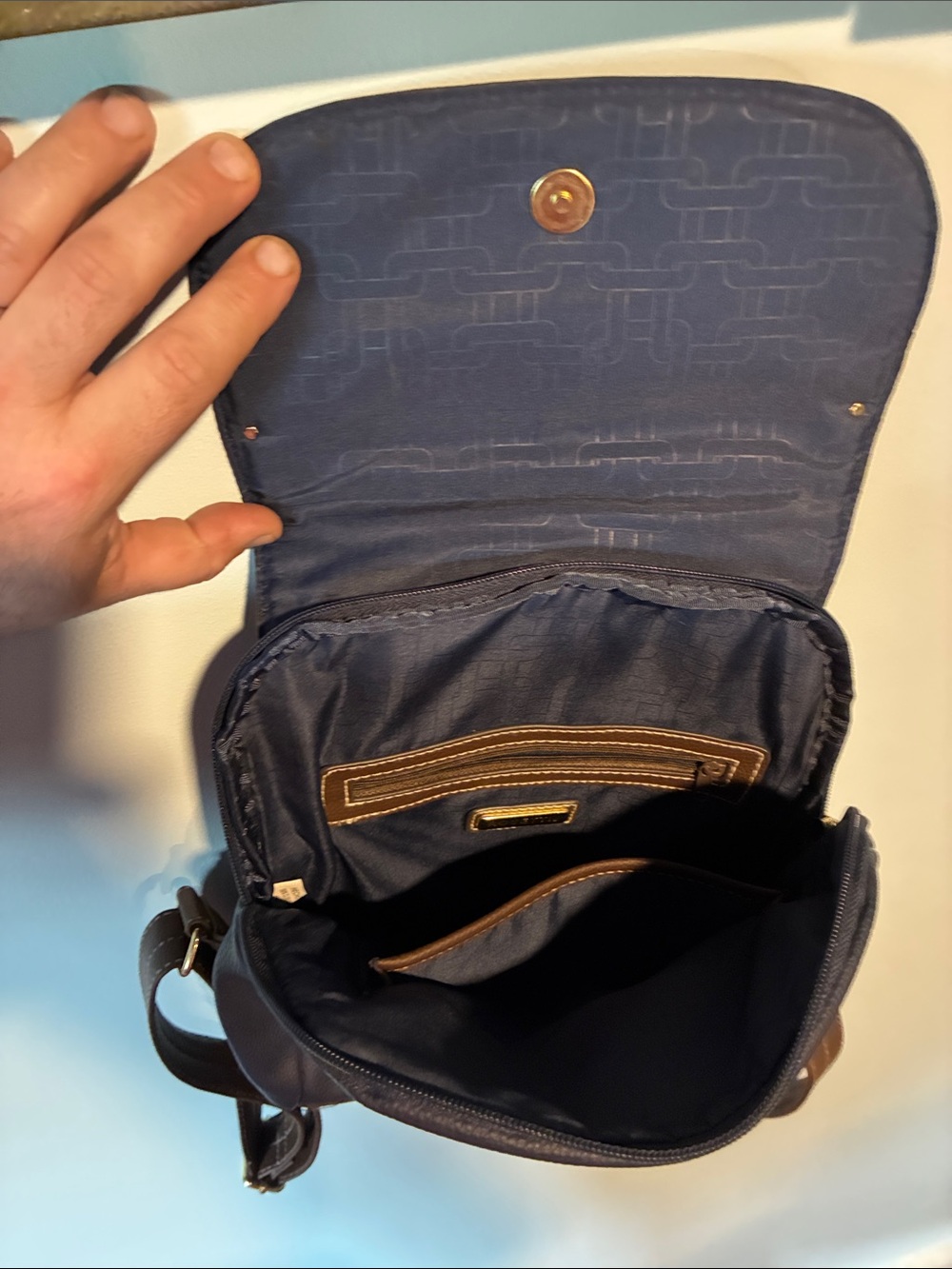 Rosetti Navy and Brown Leather-Trim Backpack - Picture 4 of 4